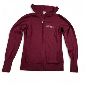 Vintage Guess Burgundy Full Zip Hoodie – Women’s Size Large